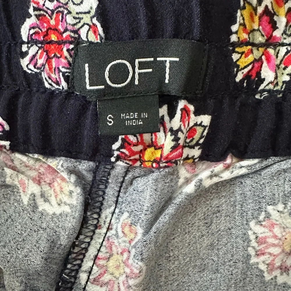 Loft Women’s S Navy Blue Floral Wide Leg Drawstring Palazzo Pants